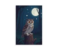 GEMTOFNMA Poster mural contemporain à suspendre avec un hibou accroupi sur une souche d'arbre, yeux grands ouverts, 50 x 75 cm