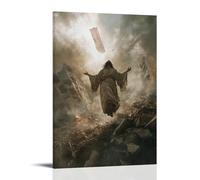 GEMTOFNMA Poster mural contemporain à suspendre Jésus Walks on Fallen Banners, Raising The Faithful from Under The Rubble of War 50 x 75 cm
