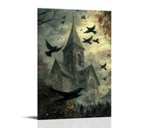 GEMTOFNMA Ravens Gather Above The Steeple As Monks Chant, Their Wings Moving with The Rhythm. Poster décoratif à suspendre 30 x 45 cm