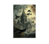 GEMTOFNMA Ravens Gather Above The Steeple As Monks Chant, Their Wings Moving with The Rhythm. Poster décoratif à suspendre 60 x 90 cm