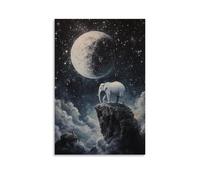 GEMTOFNMA Siddhartha's Last Dream - Un éléphant blanc marchant sur la lune - Décoration murale contemporaine à suspendre 50 x 75 cm