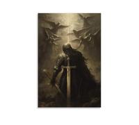 GEMTOFNMA The Cross Reflects in The Visor of A Fallen Knight As Angels Gather Above Him with Silent Trumpets. Décoration murale contemporaine - Poster décoratif à suspendre 30 x 45 cm
