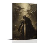 GEMTOFNMA The Cross Reflects in The Visor of A Fallen Knight As Angels Gather Above Him with Silent Trumpets. Décoration murale contemporaine - Poster décoratif à suspendre 60 x 90 cm