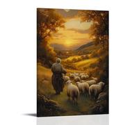 GEMTOFNMA The Sheep Returning to The Shepherd's Arms at Dusk, Fields Golden And Wolves Distant in The Shadowed Hills. Décoration murale contemporaine - Poster décoratif à suspendre 50 x 75 cm