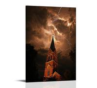 GEMTOFNMA The Steeple Touches A Sky Full of Lightning, Yet Remains Untouched As The Storm Rages on Around It. Poster contemporain à suspendre 50 x 75 cm