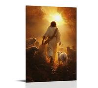 GEMTOFNMA The Sun Rises behind Jesus As He Walks Away from The Wolves, The Lamb Aglow in His Arms. Poster contemporain à suspendre 50 x 75 cm