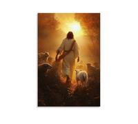 GEMTOFNMA The Sun Rises behind Jesus As He Walks Away from The Wolves, The Lamb Aglow in His Arms. Poster décoratif à suspendre 60 x 90 cm