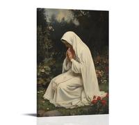GEMTOFNMA The Virgin Sits at The Edge of A Monastery Garden, tissage de fils rouges dans un tissu blanc pour les pauvres. Décoration murale contemporaine - Poster décoratif à suspendre 50 x 75 cm