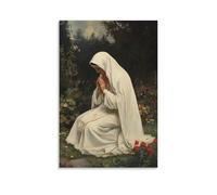 GEMTOFNMA The Virgin Sits at The Edge of A Monastery Garden, tissage de fils rouges dans un tissu blanc pour les pauvres. Décoration murale contemporaine - Poster décoratif à suspendre 50 x 75 cm