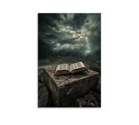 GEMTOFNMA The Wind Flips Through A Bible Left on A Stone Autel, Pausing on A Verse As Thunder Rolls. Décoration murale contemporaine à suspendre 20 x 30 cm