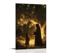 GEMTOFNMA Under A Glowing Canopy of Olive Trees, Mary Speaks to A Lost Child, And The Stars Brighten Above Them. Décoration murale contemporaine - Poster décoratif à suspendre 20 x 30 cm