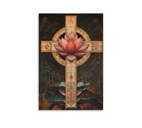 GEMTOFNMA Une vérité, de nombreux symboles - Croix et lotus - Décoration murale contemporaine à suspendre - 50 x 75 cm