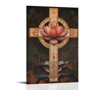 GEMTOFNMA Une vérité, de nombreux symboles - Croix et lotus - Décoration murale contemporaine à suspendre - 20 x 30 cm
