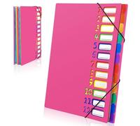 Gemtte Classeur Expansible A4, Système de Dossiers avec 12 Compartiments, 24 Pochettes, Dossier de Documents, Organiseur Coloré et Imperméable pour l'École, Fournitures de Bureau (Rouge Rose)