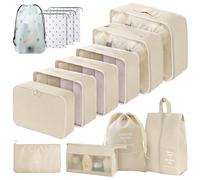 Gemtte Lot de 14 cubes de rangement étanches pour valise, cubes de rangement multifonctionnels, sacs de rangement pour valise, organiseur de voyage avec sacs à vêtements (beige)