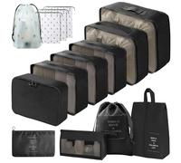 Gemtte Lot de 14 cubes de rangement étanches pour valise, cubes de rangement multifonctionnels, sacs de rangement pour valise, organiseur de voyage avec sacs à vêtements (noir)