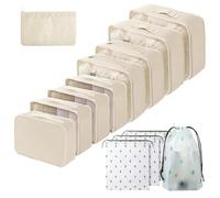 Gemtte Organisateur Valise, 13 Pièces Organiseurs de Bagage pour Voyage, Rangement Valise Set pour Vêtements Sous-vêtements, Chaussures et Cosmétiques (Beige)