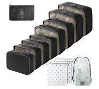 Gemtte Organisateur Valise, 13 Pièces Organiseurs de Bagage pour Voyage, Rangement Valise Set pour Vêtements Sous-vêtements, Chaussures et Cosmétiques (Noir)
