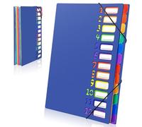 Gemtte Trieur à Soufflets A4 Extensible avec 12 Compartiments, 24 Poches, Système de Classement pour Documents, Étanche et Coloré, pour l'école, les Fournitures de Bureau (Bleu)