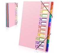 Gemtte Trieur à Soufflets A4 Extensible avec 12 Compartiments, 24 Poches, Système de Classement pour Documents, Étanche et Coloré, pour l'école, les Fournitures de Bureau (Rosa)