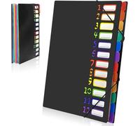 Gemtte Trieur à Soufflets A4 Extensible avec 12 Compartiments, 24 Poches, Système de Classement pour Documents, Étanche et Coloré, pour l'école, les Fournitures de Bureau, Noir