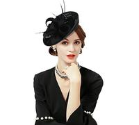 GEMVIE Chapeau bibi pour femme avec pince à bandeau, chapeau de pilulier, bibi à fleurs pour mariage, église, cocktail, Derby, Noir , taille unique