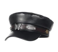 GEMVIE Chapeau de marin pour femme avec visière en cuir synthétique rétro classique, Ceinture papillon en cuir verni, 55-57