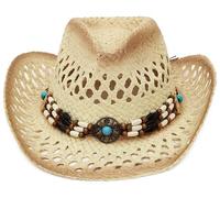 GEMVIE Chapeau de paille Panama pour femme - Chapeau de cowboy - Chapeau de plage - Chapeau de soleil à large bord - Chapeau enroulable, kaki, 7-7 1/4