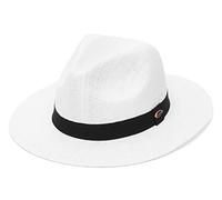 GEMVIE Chapeau Panama Homme de Paille Plage Été Protection du Soleil Jazz Bonnet Large Unisexe Réglable Fedora Chevalier - Blanc - Taille Unique