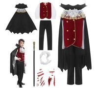 GEMVIE Costume de vampire 4-12 ans pour enfants et garçons Dracula Twilight Costume de déguisement Royal Halloween Carnaval Cape Vampire Cosplay Noir (sceptre, 10-12 ans)