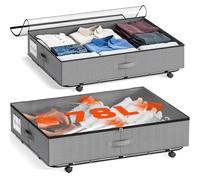 GEMWON Lot de 2 boîtes de rangement à roulettes pour dessous de lit XXXL 78 l avec couvercle transparent et étiquette, faciles à retirer, bacs de rangement sous le lit pour vêtements, chaussures