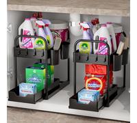 GEMWON Rangement sous Evier Cuisine à 2 Niveaux Lot de 2, Rangement D'organisateur de Douche pour Salle de Bain/Cuisine, Noir