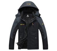 GEMYSE Veste de Impermeable hiver ski pour homme Résistant Coup-vent Chaud Blouson de ski Manteau hiver homme,Noir et gris foncé,XL