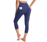 GEMZIX Leggings Capri Refroidissants pour Femmes 3/4 Été Ultra Doux Taille Haute Stretch Leggings Sport Légers Opaques Pantalon de Randonnée Pantalon de Yoga avec Poches Jeggings pour Gym, Bleu, M