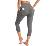 GEMZIX Leggings Capri Refroidissants pour Femmes 3/4 Été Ultra Doux Taille Haute Stretch Leggings Sport Légers Opaques Pantalon de Randonnée Pantalon de Yoga avec Poches Jeggings pour Gym, Gris, XL