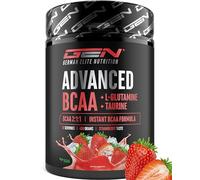 GEN GERMAN ELITE NUTRITION BCAA Performance - 450 g de Poudre - Ratio 2:1:1 | Strawberry - BCAA Instantanés + L-Glutamine + Taurine - Délicieux & Super Soluble - Acides Aminés Végétaliens