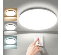 genatu Plafonnier LED 17W,Plafonnier Salle de Bain IP65,3000LM,3000K/4000K/6500K Changement Couleur par Interrupteur Murale,CRI>80 Sans Scintillement Ni Délai, pour Cuisine Couloir Garage, Ø22cm Ronde
