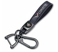 Genaughty Porte-clés de voiture en cuir véritable compatible avec les porte-clés de voiture Corvette Series Cadeau de famille pour homme et femme (Noir)