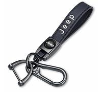 Genaughty Porte-clés de voiture en cuir véritable compatible avec les porte-clés de voiture Jeep Series Cadeau de famille pour homme et femme (Noir)