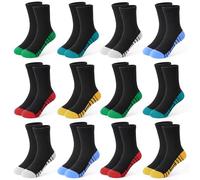 GENBATY Lot de 12 paires de chaussettes de sport en coton pour garçon Chaussettes athlétiques en coton Chaussettes pour la marche, les entraîneurs, la course, le basket-ball, l'école, l'équipage
