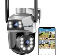 GENBOLT Caméra Surveillance WiFi Extérieure à Double Objectif avec PoE | 2,4/5GHz, 360° PTZ, Suivi Auto, Détection Humaine, Enregistrement 24/7, Vision Nocturne Couleur, Audio Bidirectionnel, IP66