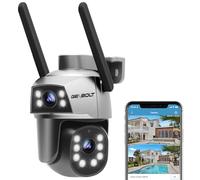 GENBOLT PTZ Caméra Surveillance Extérieur avec PoE, 2.4&5Ghz WiFi Caméra IP CCTV Extérieur Double Objectif & Double Vue avec Couleur Nocturne, Suivi Auto, Détection Humaine, Panoramique et Inclinaison