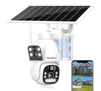 GENBOLT Solaire WiFi Caméra De Surveillance Extérieur sans Fil, Caméra Surveillance Batterie 8W 15600mAh, CCTV IP Outdoor avec Double Objectif & Double Vue, PIR Détection