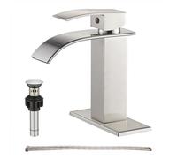 GENBONS Robinet de salle de bain à bec cascade - Robinet de lavabo de salle de bain avec bonde pop-up - Robinet mitigeur de lavabo avec plaque de pont - Laiton massif brossé