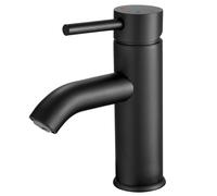 GENBONS Robinet de salle de bain design en noir mat - Mitigeur monocommande 1 trou, installation facile, acier inoxydable 304 sans plomb, raccord standard G3/8