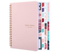 genda Hebdomadaire,52 Pages A5 Non Daté Organiseur Planificateur Semainier Spirale Undated Weekly Planner Couverture Rigide avec 4 Feuilles Sticker To Do List Habit Tracker Rosé