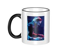 Gendecicco Guetta DJ Music David Mug Céramique 330ml - Tasse Café Thé avec Bord Coloré - Accessoire Musique DJ Électronique - Cadeau Fans de Concert Festival