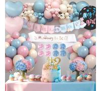 Gender Reveal Party Decoration, Baby Shower Decoration Filles Garcon, Arche de Ballon Rose et Bleu, Boy or Girl Lettre Bannière, Ballons de Confetti pour Révélation de Genre Decoration