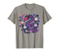Genderfluid Japanese Dragon Queer Pride Flag Colors Floral T-Shirt