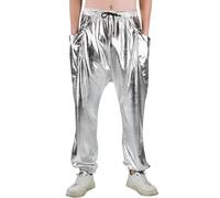 GENEMEN Hommes Pantalon Extensible Métallisé Costumes Disco Paillettes Déguisements Fêtes (Argenté, M)